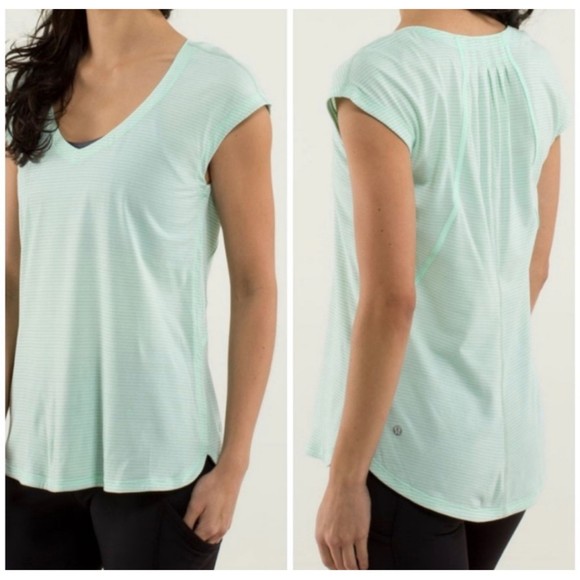 LULULEMON Heathered Fresh Teal Striped Tee - Picture 1 of 4